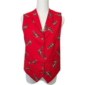 Vintage Talbots Viyella Red‎ Mallard Print Vest Cotton Wool 90s Preppy Womens 8